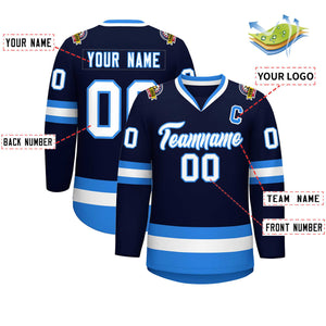 Custom Navy White-Powder Blue Classic Style Hockey Jersey