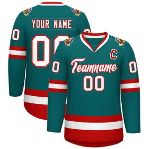 Custom Teal White-Red Classic Style Hockey Jersey