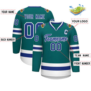 Custom Teal Royal-White Classic Style Hockey Jersey