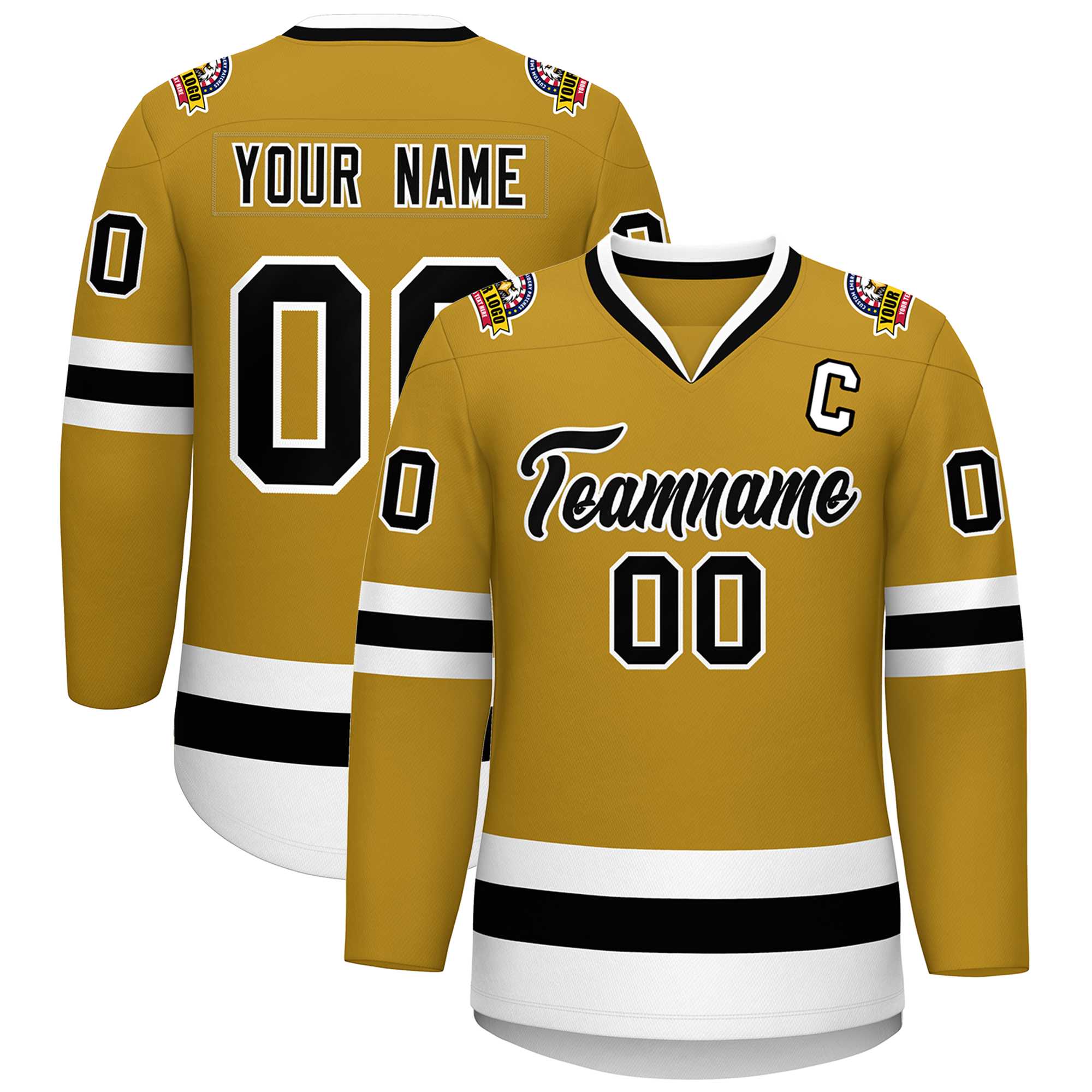 Maillot de hockey de style classique personnalisé Old Gold noir-blanc