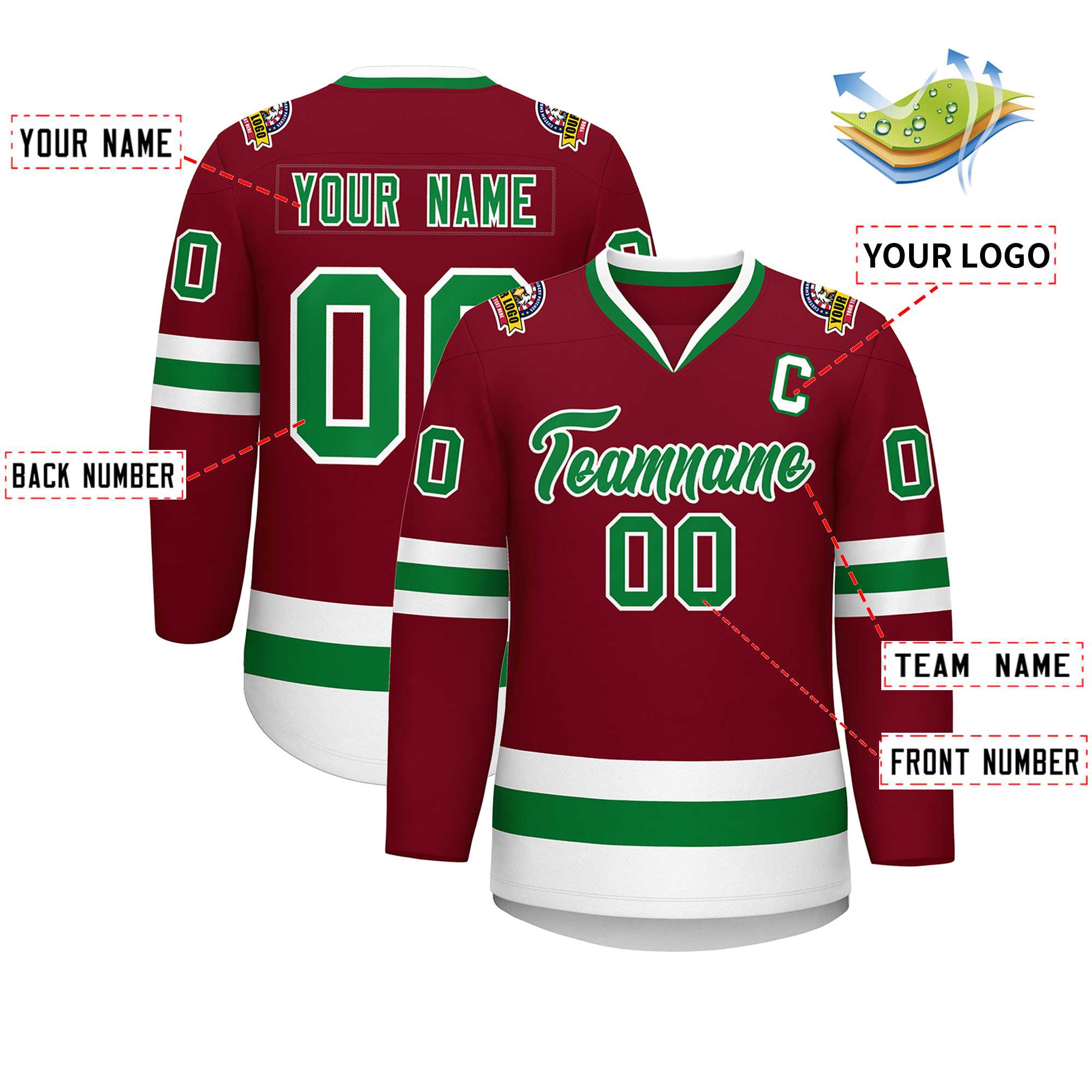 Maillot de hockey personnalisé Crimson Kelly vert-blanc de style classique