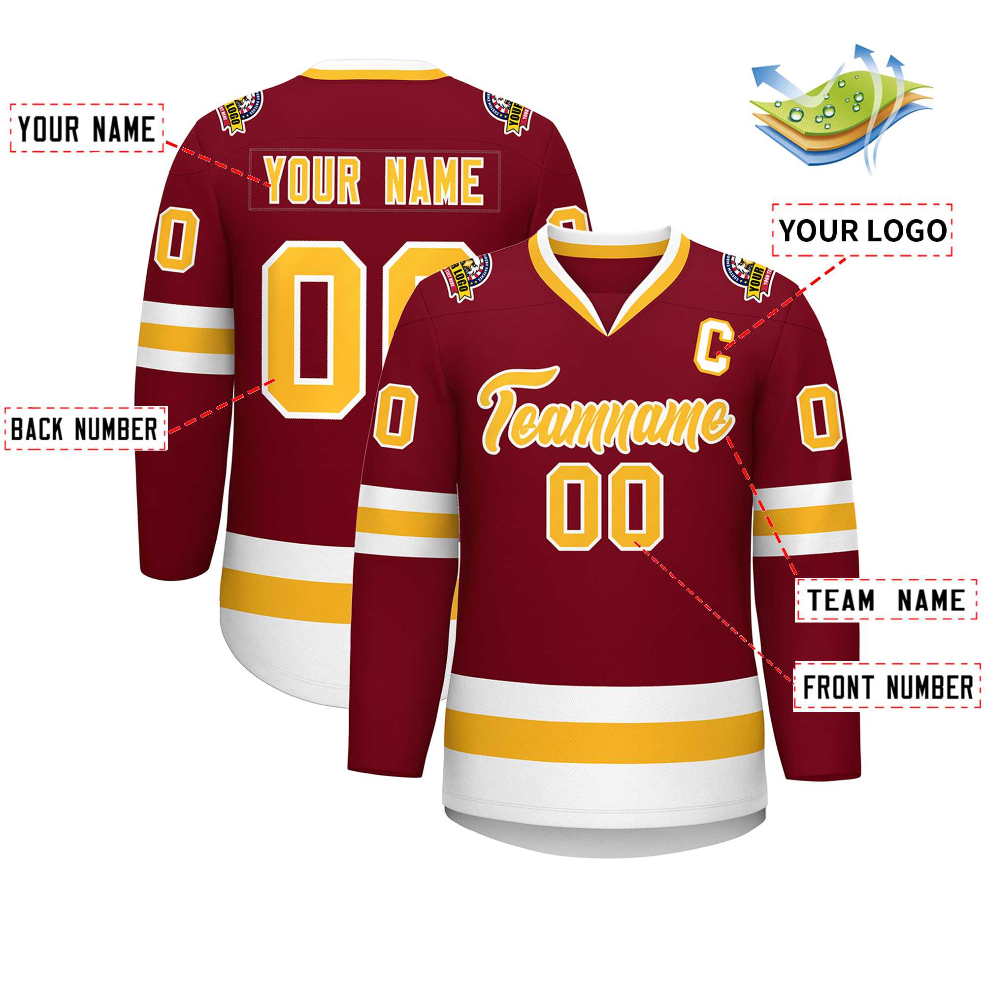 Custom Crimson Gold-White Classic Style Hockey Jersey