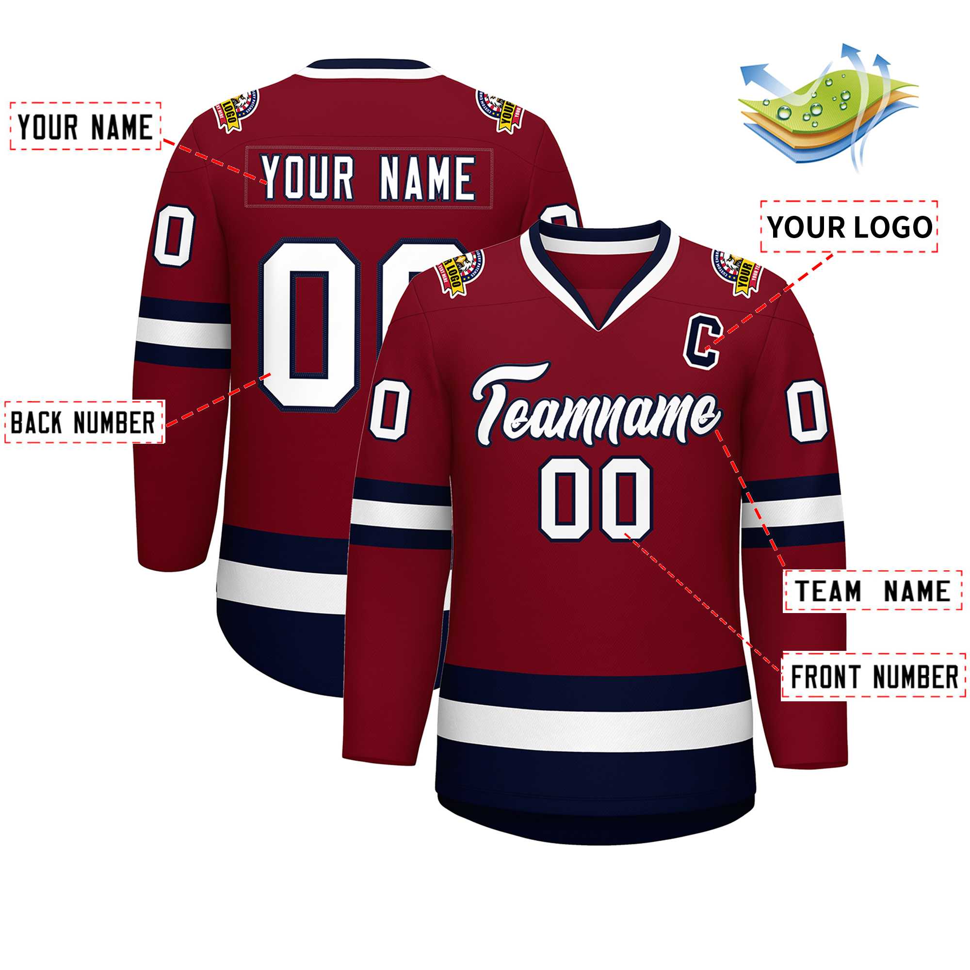 Custom Crimson White-Navy Classic Style Hockey Jersey