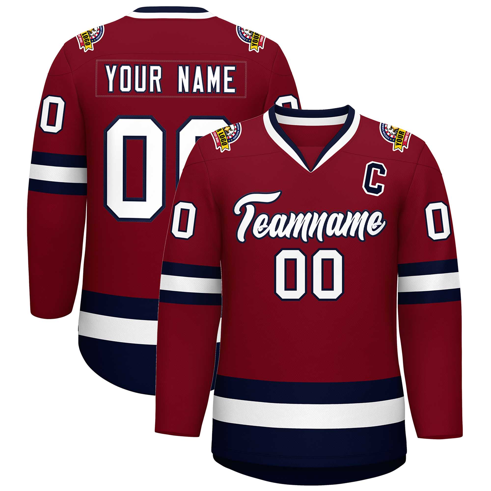 Custom Crimson White-Navy Classic Style Hockey Jersey