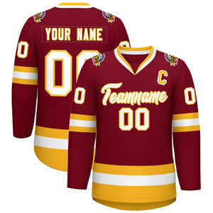 Custom Crimson White-Gold Classic Style Hockey Jersey