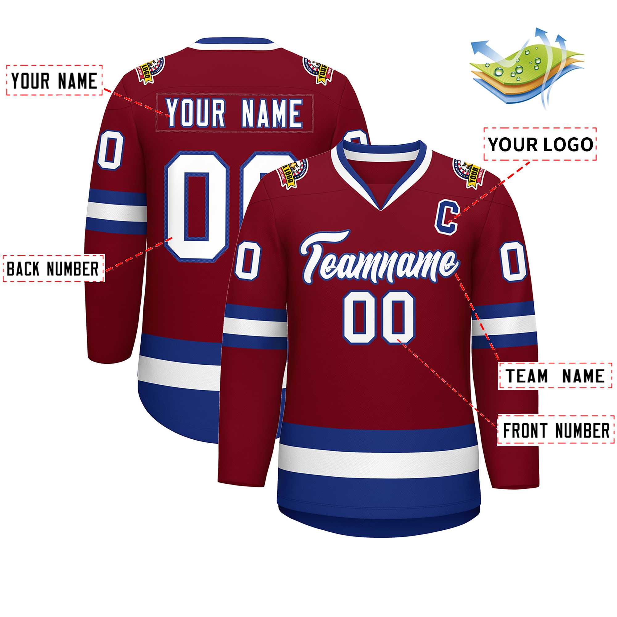 Custom Crimson White-Royal Classic Style Hockey Jersey