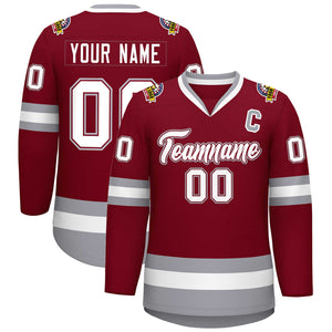 Custom Crimson White Crimson-Gray Classic Style Hockey Jersey