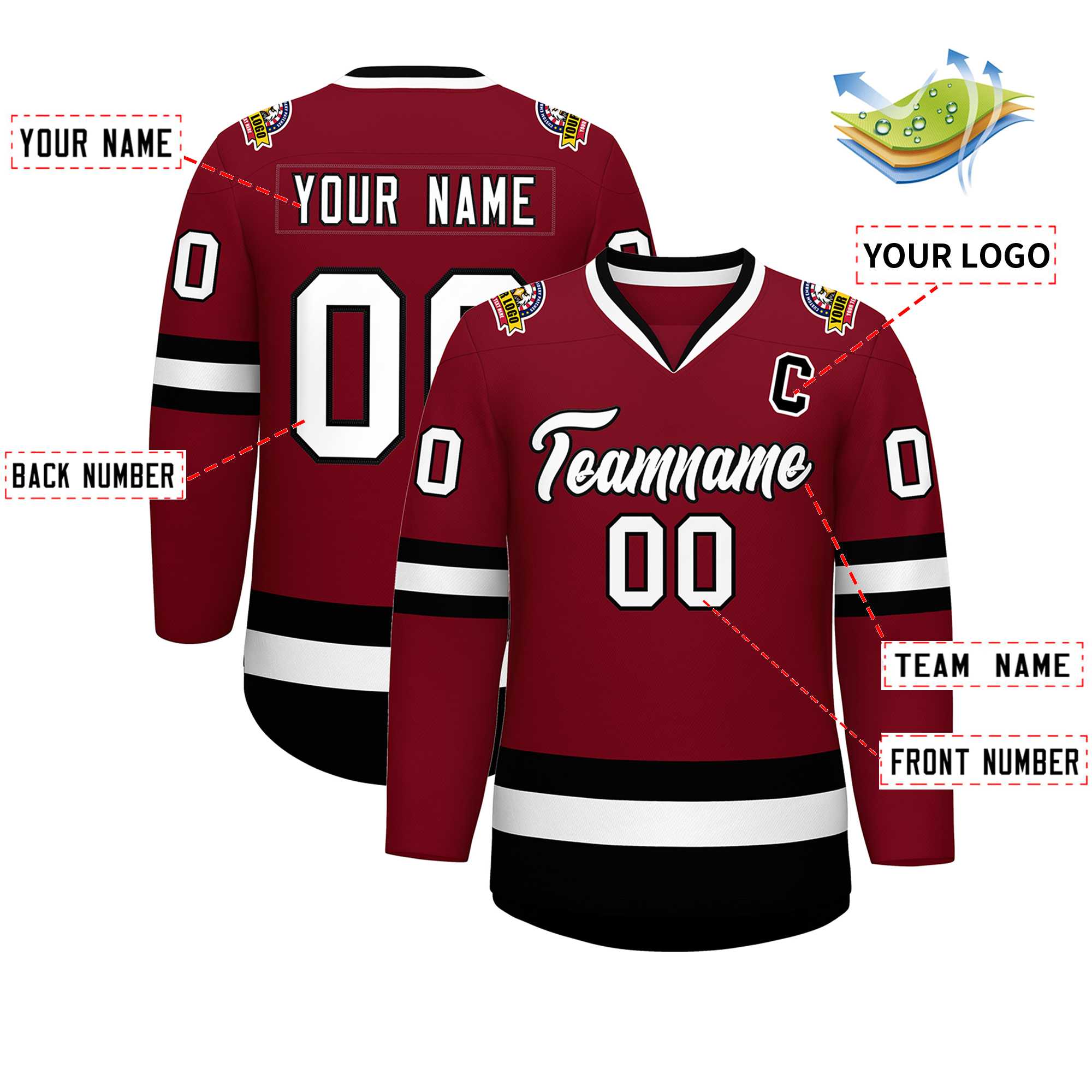 Custom Crimson White-Black Classic Style Hockey Jersey