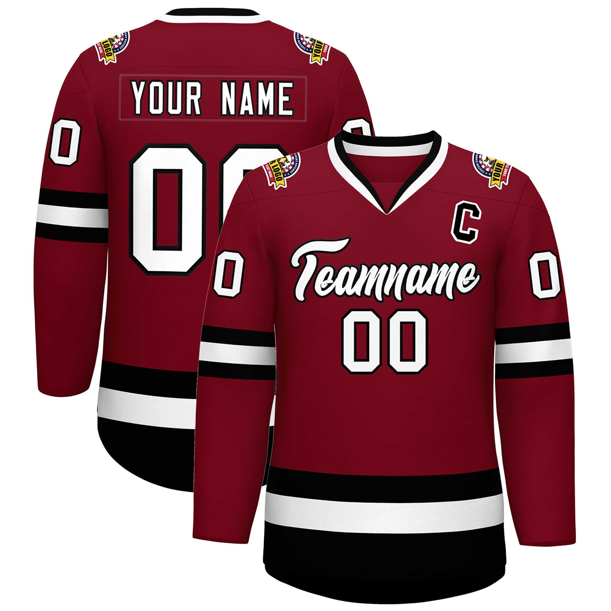 Custom Crimson White-Black Classic Style Hockey Jersey