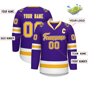 Maillot de hockey de style classique personnalisé violet or violet-blanc