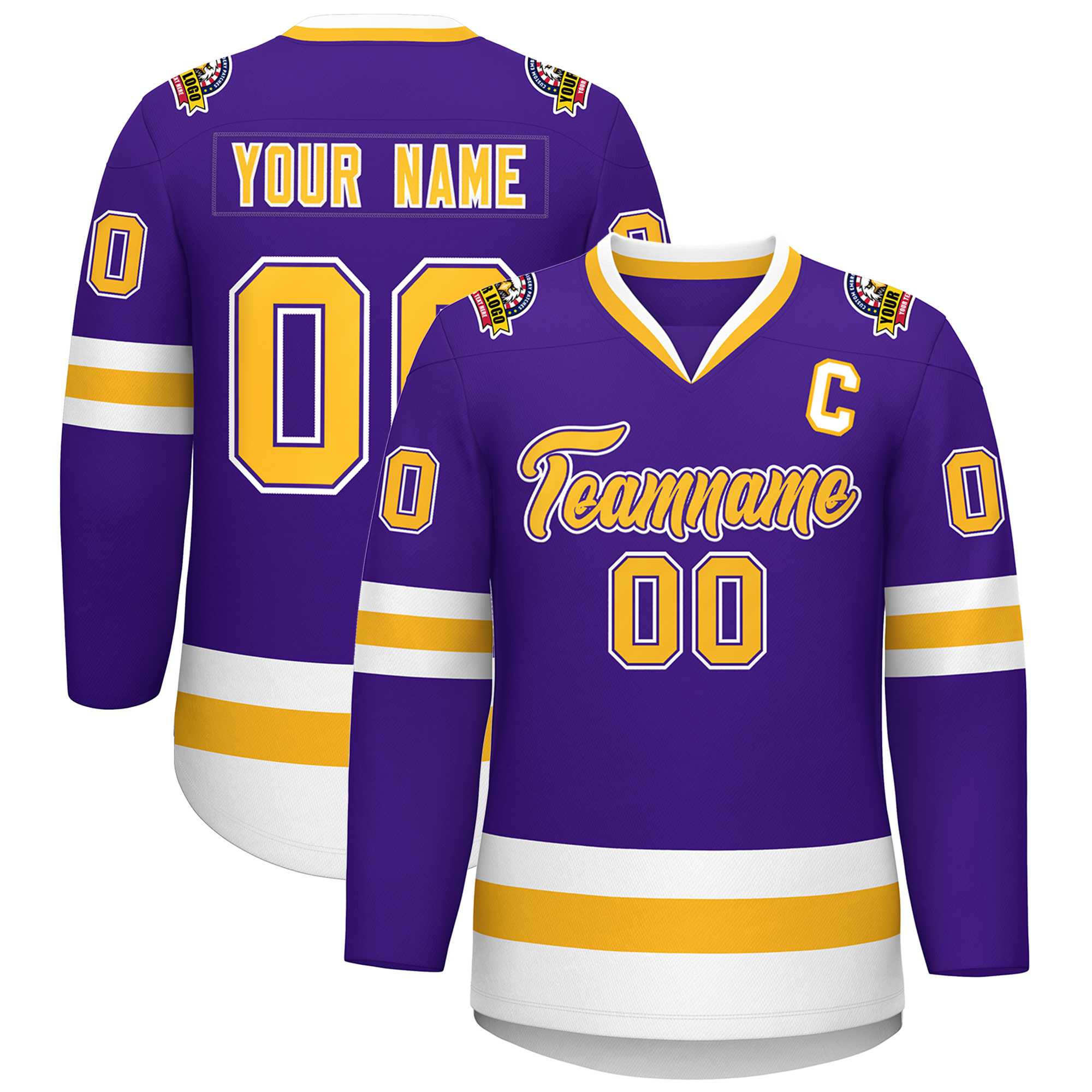 Custom Purple Gold Purple-White Classic Style Hockey Jersey