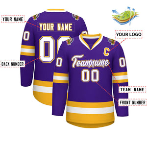 Custom Purple White Purple-Gold Classic Style Hockey Jersey