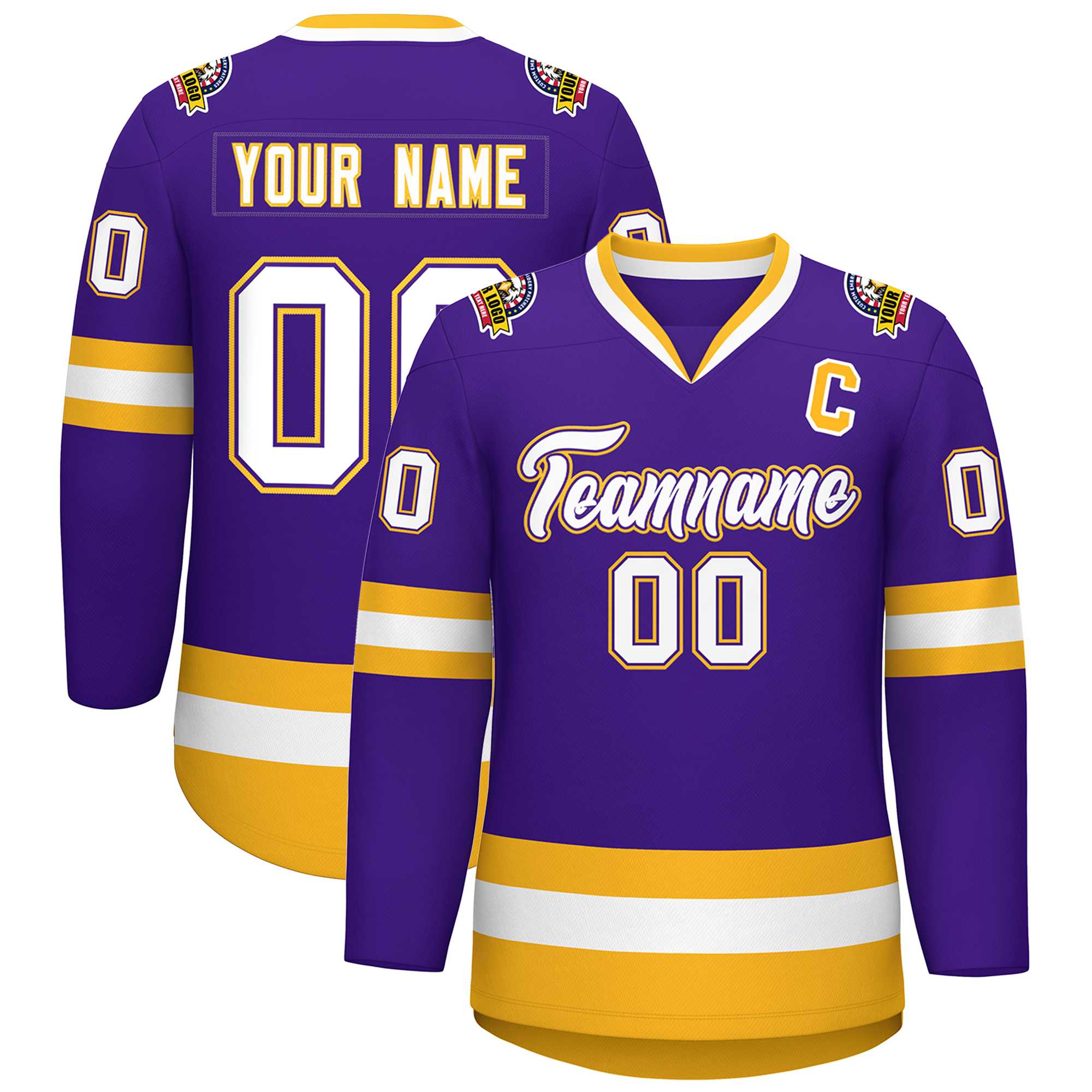 Maillot de hockey de style classique personnalisé violet blanc violet-or