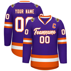 Maillot de hockey de style classique violet blanc-orange personnalisé