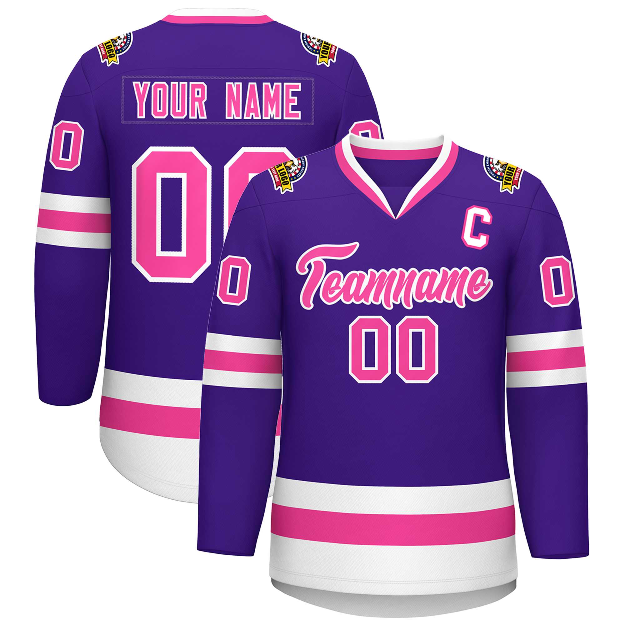 Maillot de hockey de style classique violet rose-blanc personnalisé