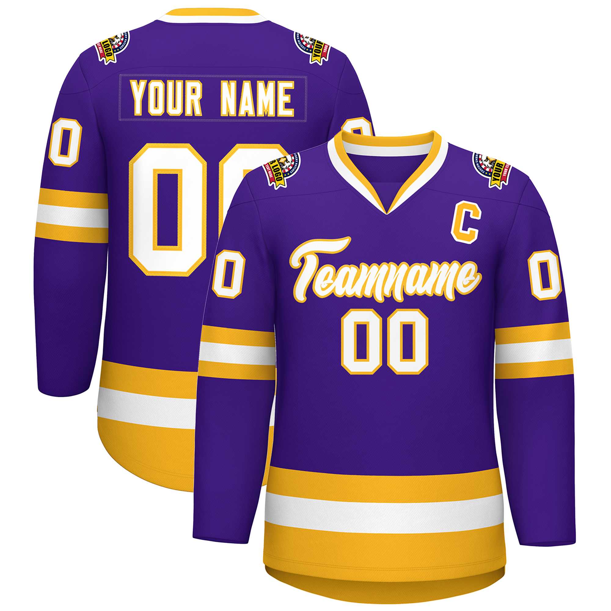 Maillot de hockey de style classique violet blanc-or personnalisé