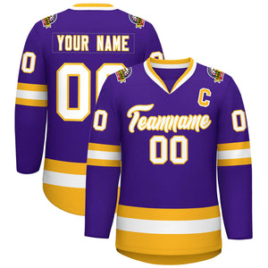 Custom Purple White-Gold Classic Style Hockey Jersey