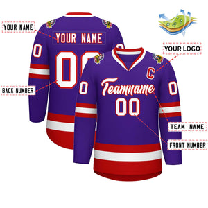 Maillot de hockey de style classique violet blanc-rouge personnalisé