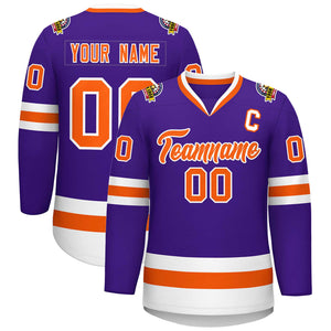 Maillot de hockey de style classique violet orange-blanc personnalisé