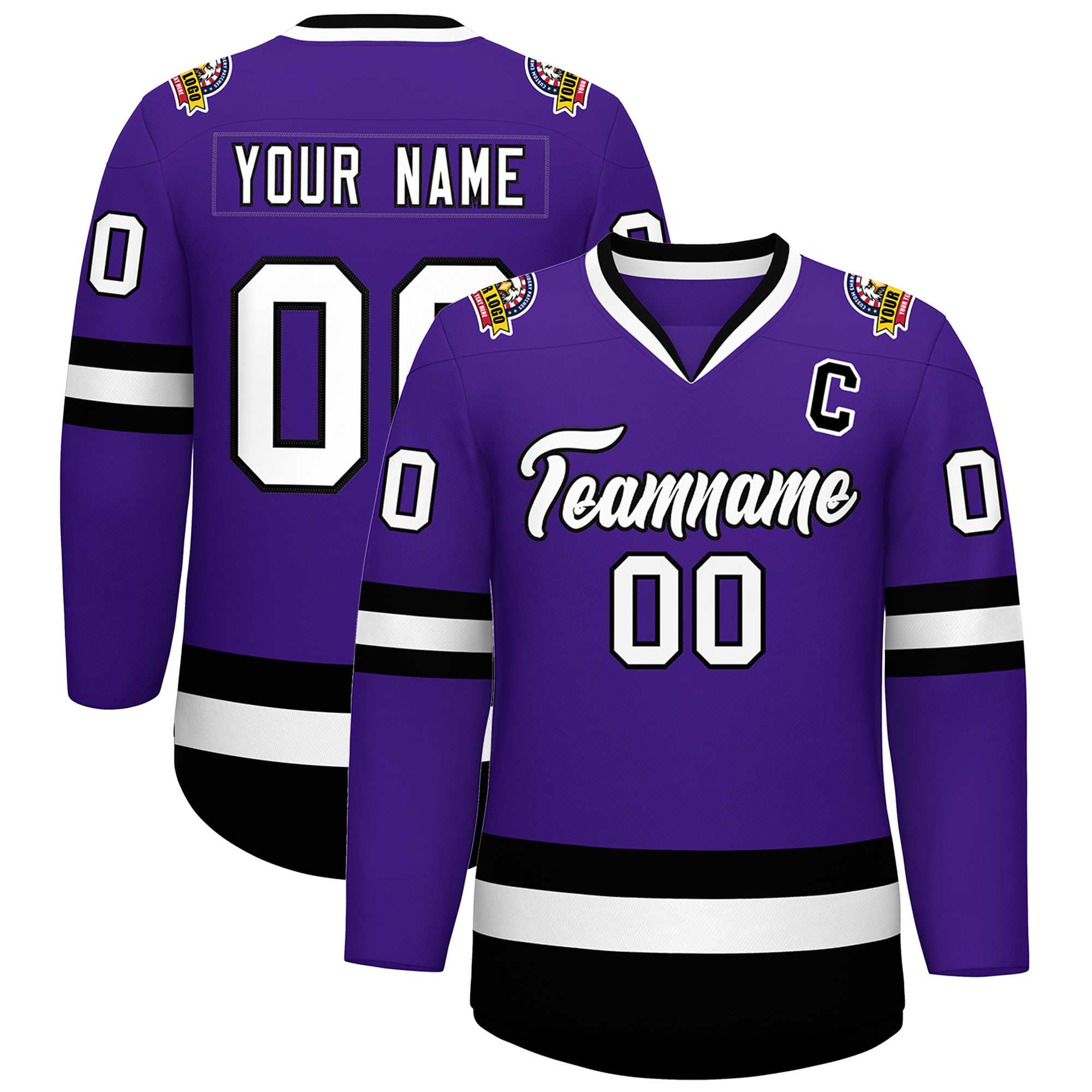 Maillot de hockey de style classique violet blanc-noir personnalisé