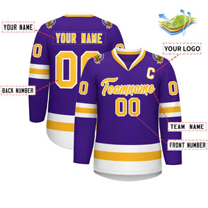 Custom Purple Gold-White Classic Style Hockey Jersey