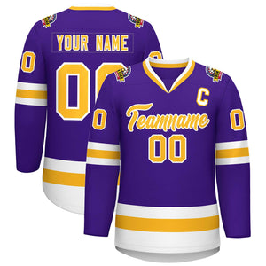 Custom Purple Gold-White Classic Style Hockey Jersey