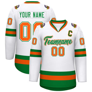 Custom White Kelly Green White-Orange Classic Style Hockey Jersey