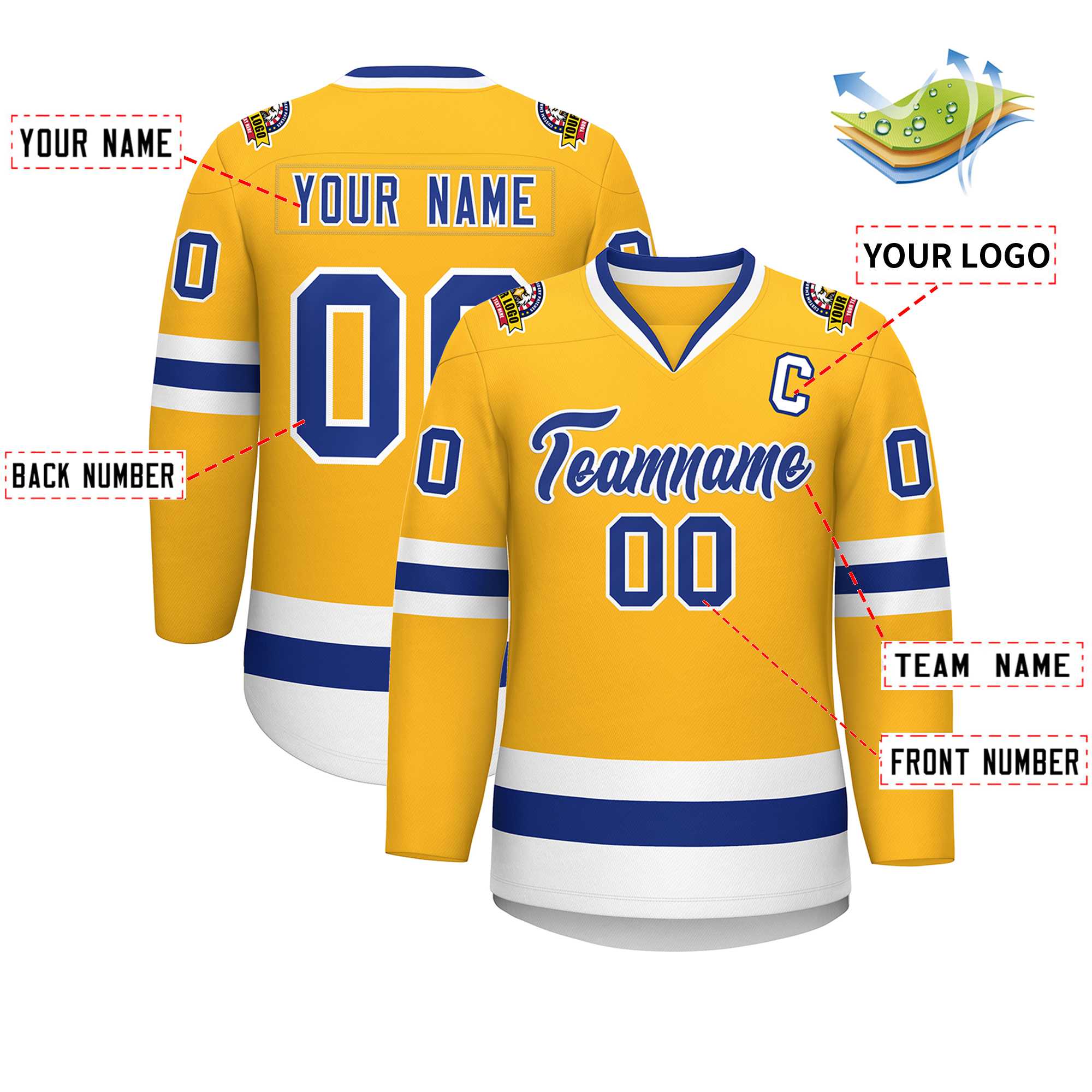 Custom Gold Royal-White Classic Style Hockey Jersey