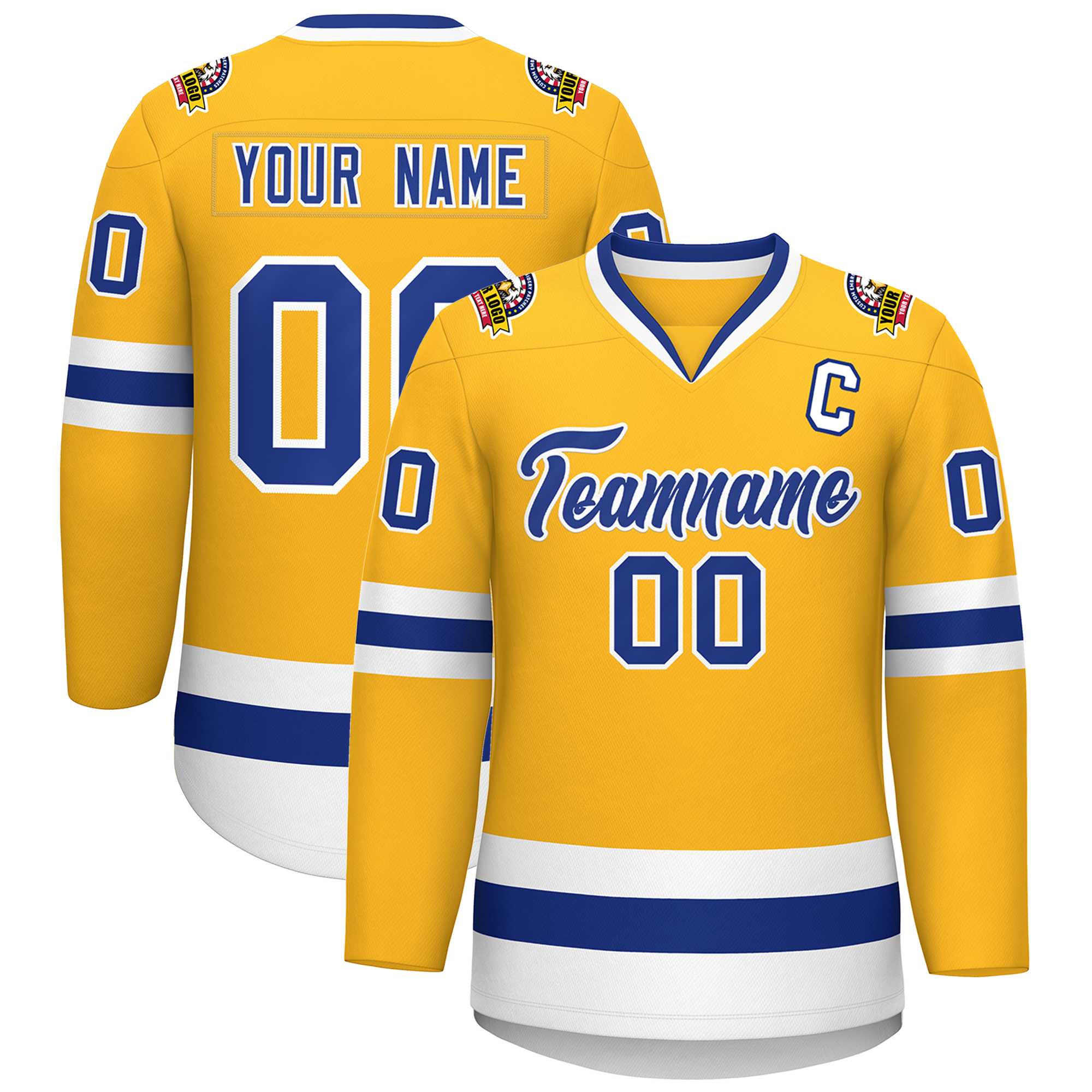 Custom Gold Royal-White Classic Style Hockey Jersey