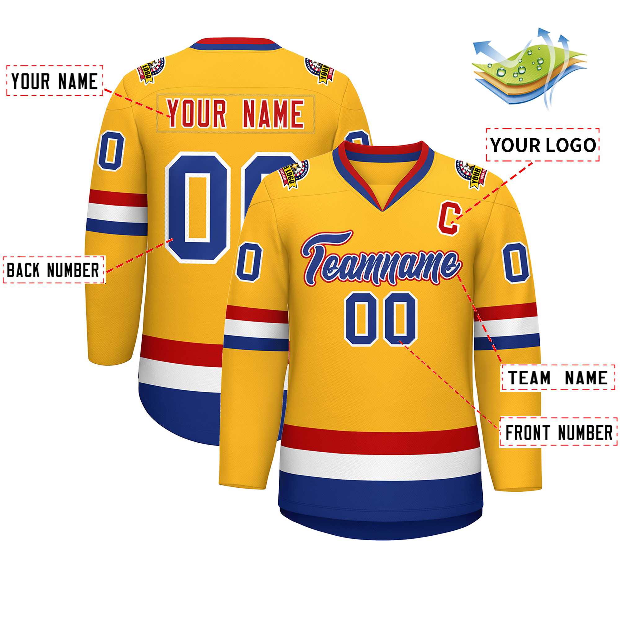 Custom Gold Royal White-Red Classic Style Hockey Jersey