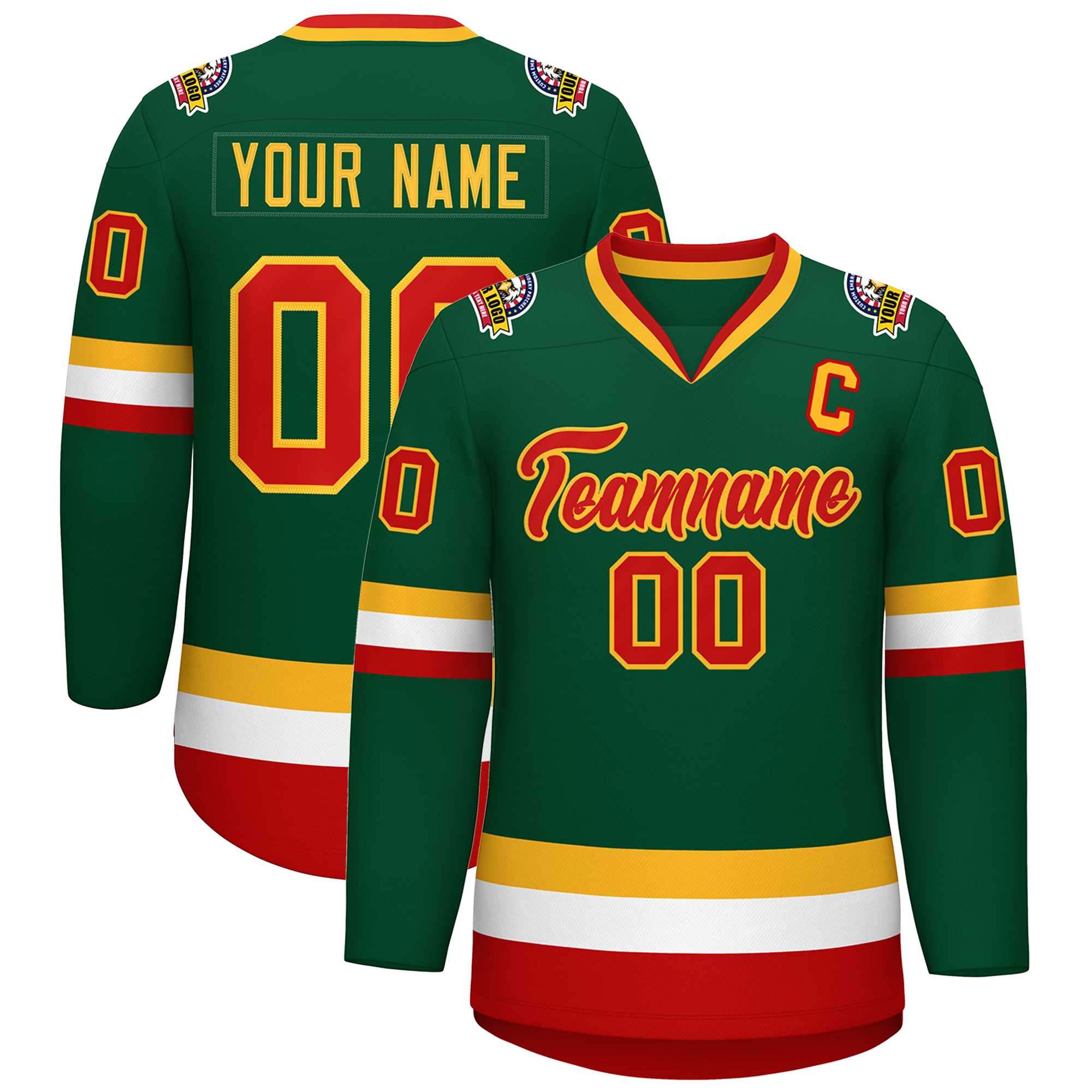 Custom Green Red-Gold Classic Style Hockey Jersey