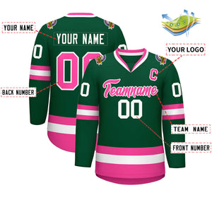 Custom Green Pink-White Classic Style Hockey Jersey