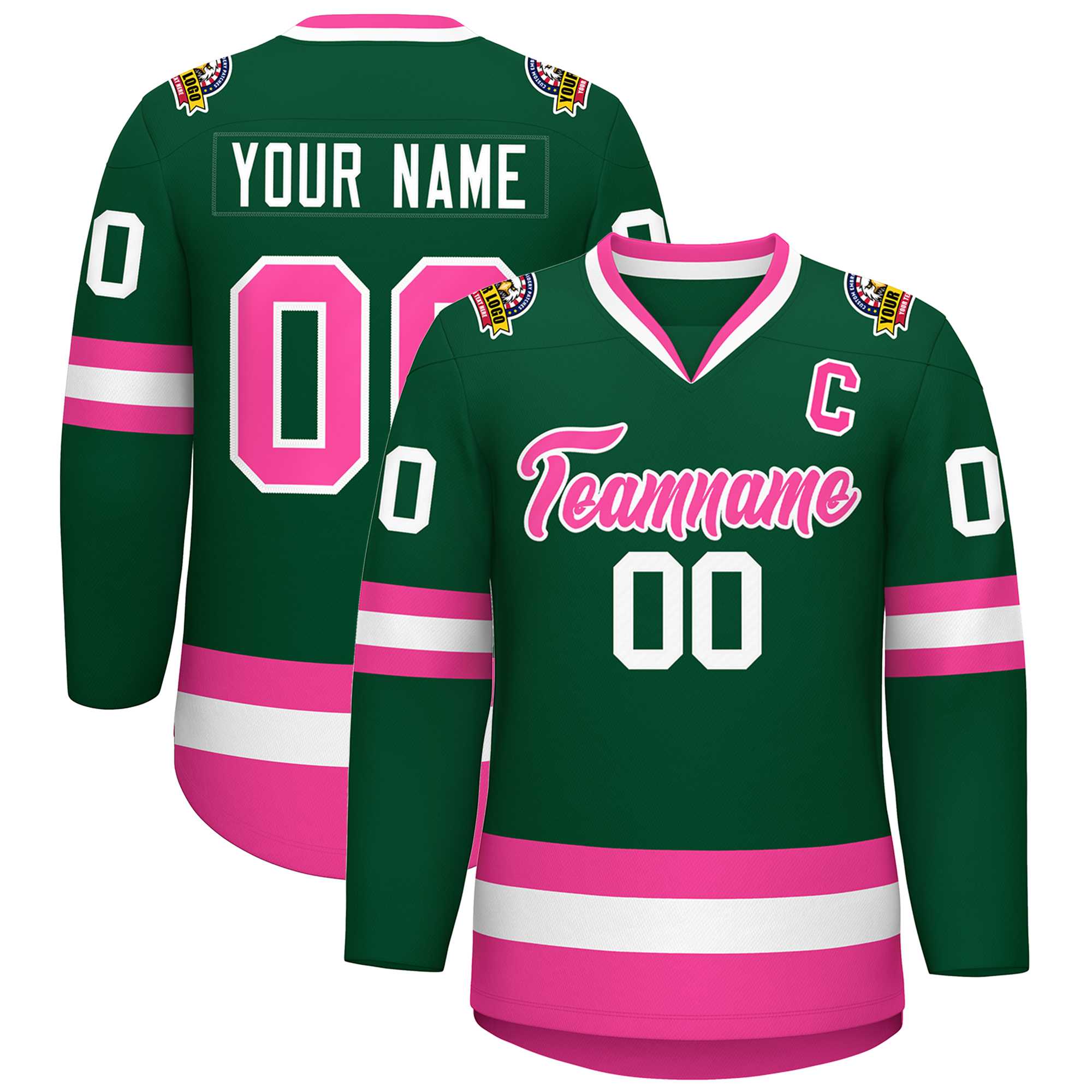 Custom Green Pink-White Classic Style Hockey Jersey