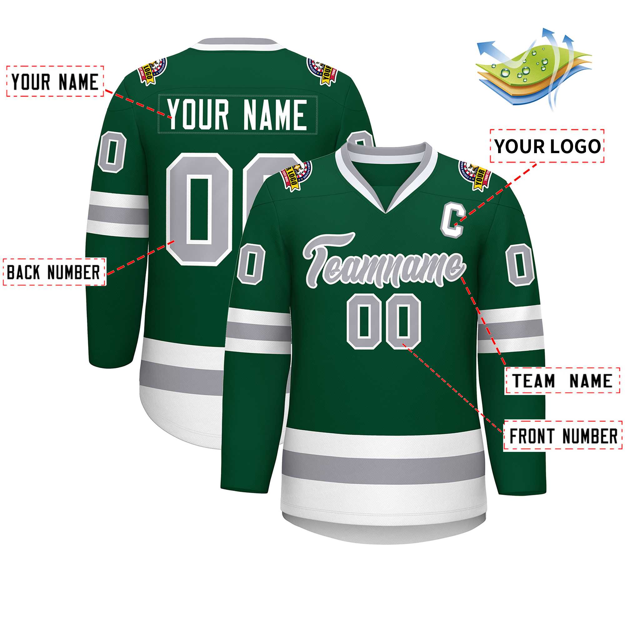 Custom Green Gray-White Classic Style Hockey Jersey