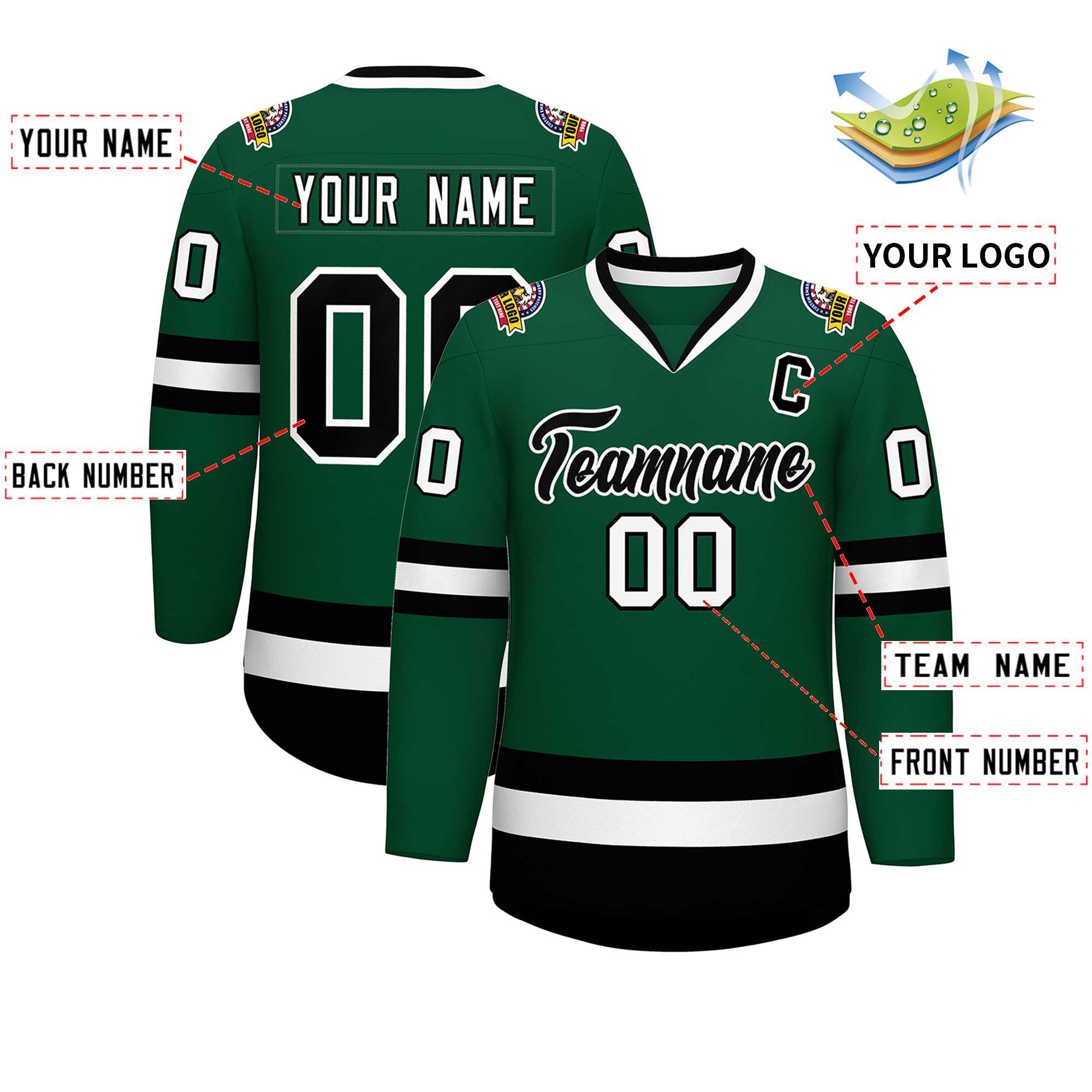 Custom Green Black-White Classic Style Hockey Jersey