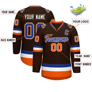 Custom Brown Royal White-Orange Classic Style Hockey Jersey