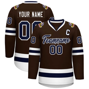 Custom Brown Navy-White Classic Style Hockey Jersey