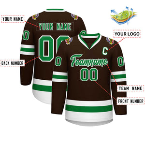 Custom Brown Kelly Green-White Classic Style Hockey Jersey