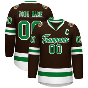 Custom Brown Kelly Green-White Classic Style Hockey Jersey