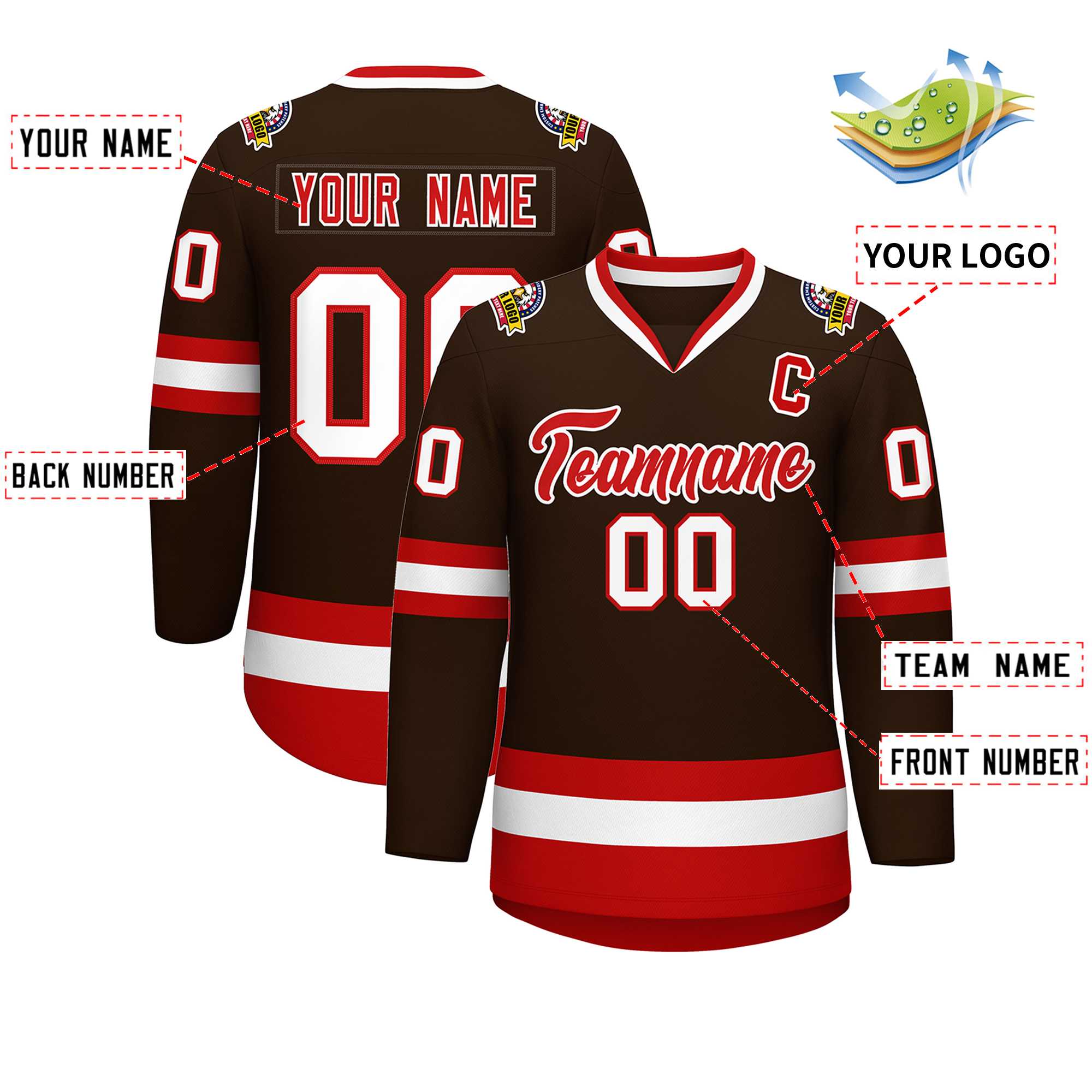 Custom Brown Red-White Classic Style Hockey Jersey