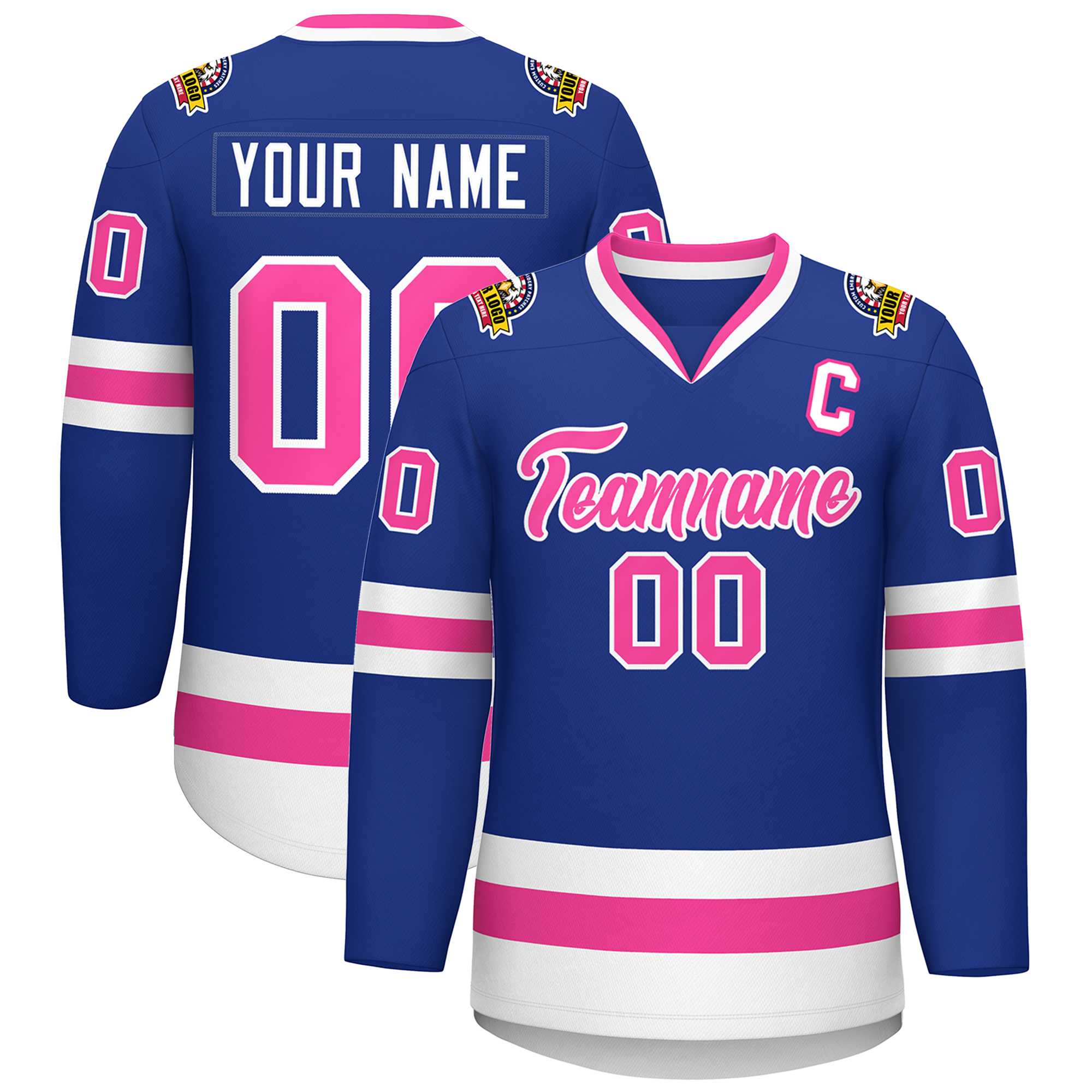 Maillot de hockey personnalisé de style classique rose-blanc royal