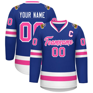 Custom Royal Pink-White Classic Style Hockey Jersey