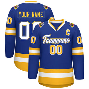 Custom Royal White Royal-Gold Classic Style Hockey Jersey