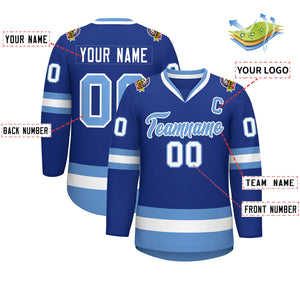 Custom Royal Light Blue-White Classic Style Hockey Jersey