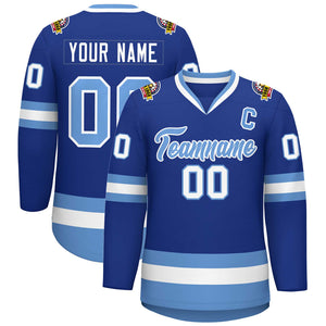 Custom Royal Light Blue-White Classic Style Hockey Jersey