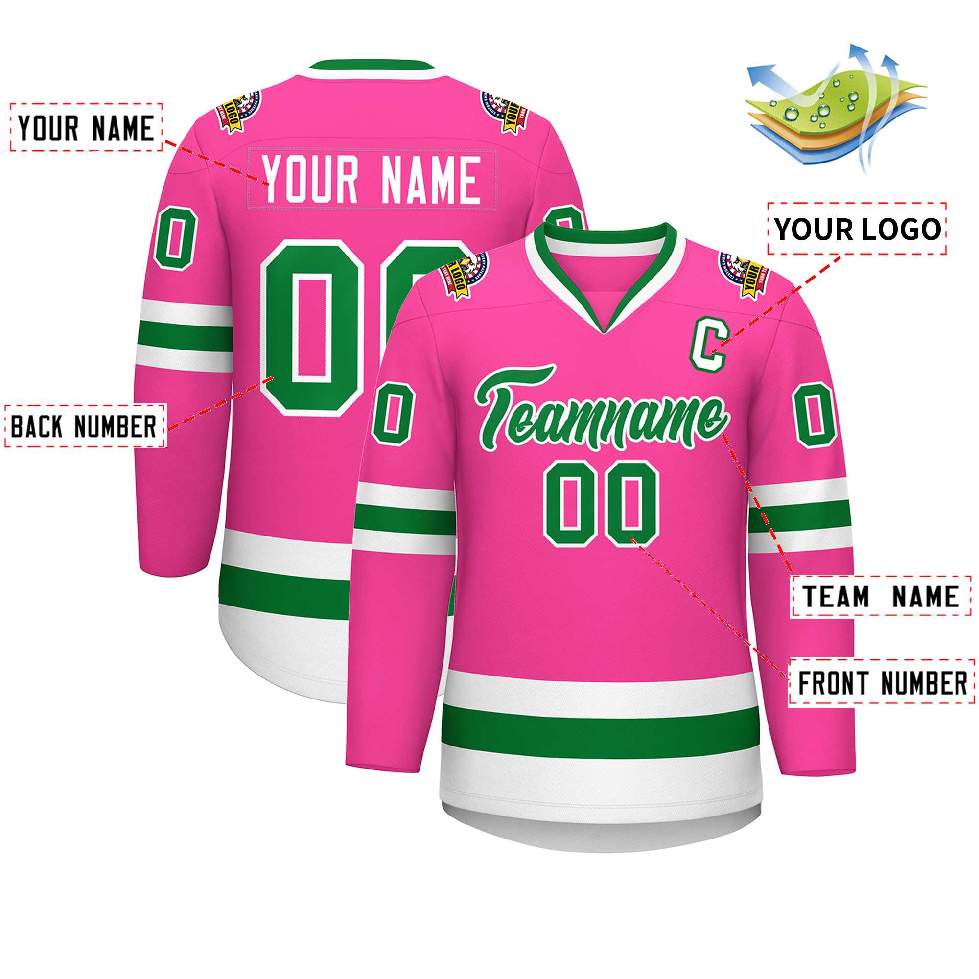 Custom Pink Kelly Green-White Classic Style Hockey Jersey