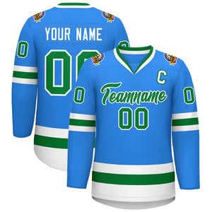 Maillot de hockey de style classique Kelly vert-blanc bleu poudre personnalisé