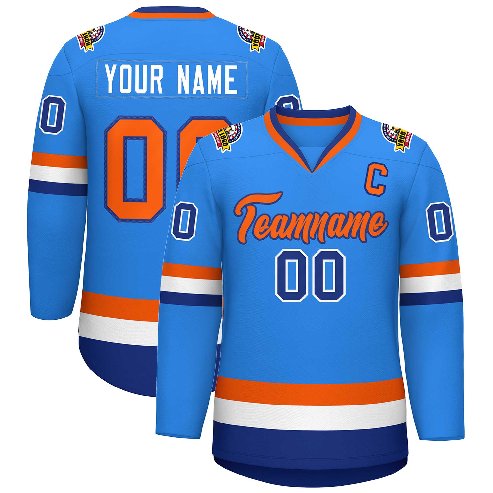 Maillot de hockey de style classique bleu poudre orange-royal personnalisé