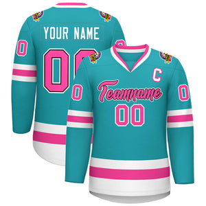 Maillot de hockey de style classique personnalisé Aqua Pink Navy-White