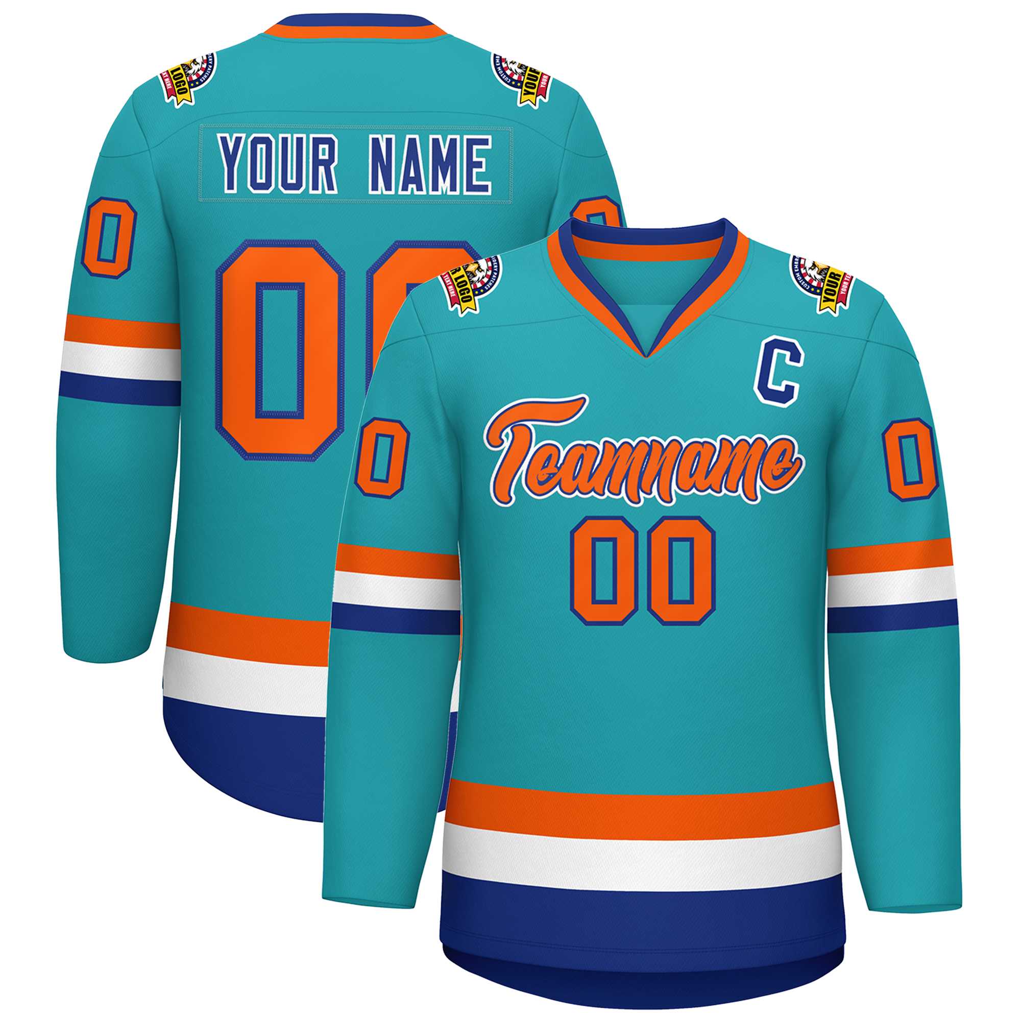 Maillot de hockey personnalisé de style classique Aqua Orange Royal-White